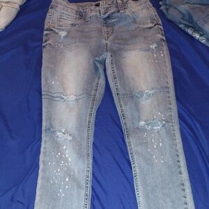 Girls Imperial Star Light Blue Distressed Skinny Jeans